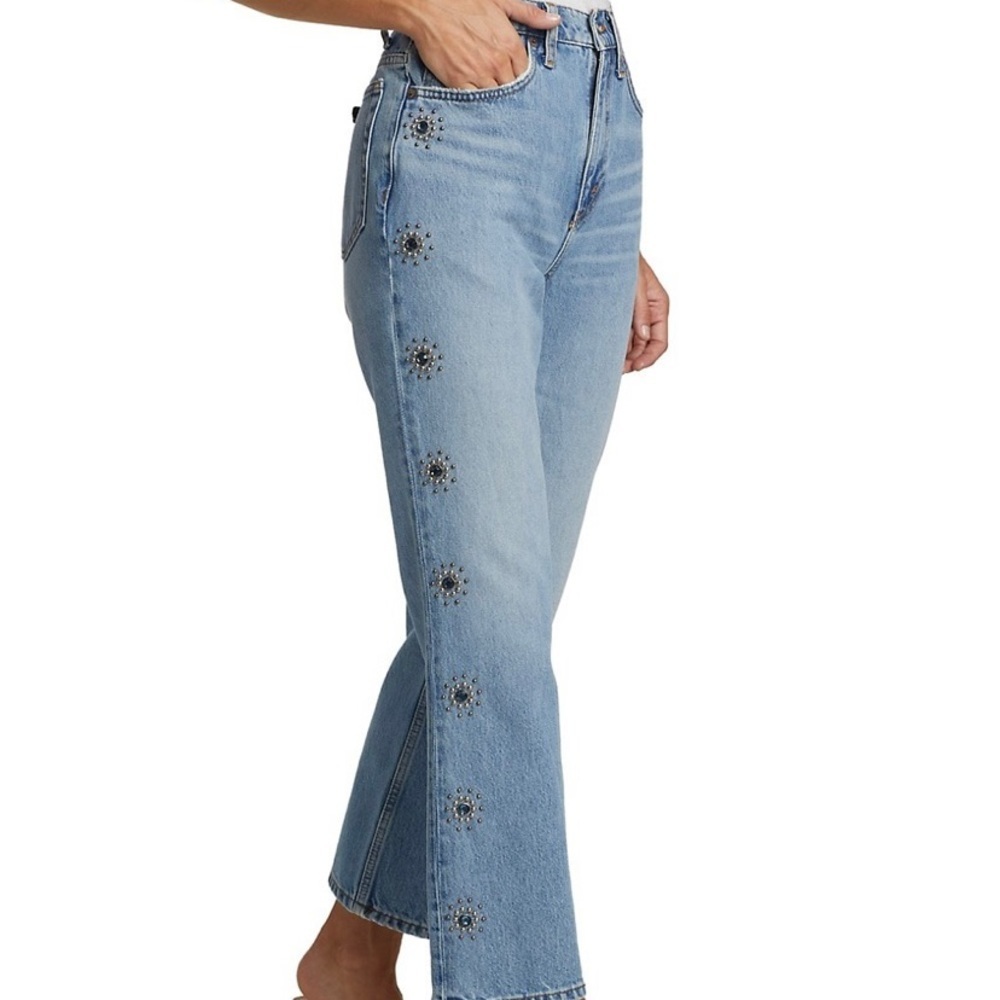 Redone Denim '70s Loose Flare Leg Jeans Indigo Stud - Picture 3 of 15